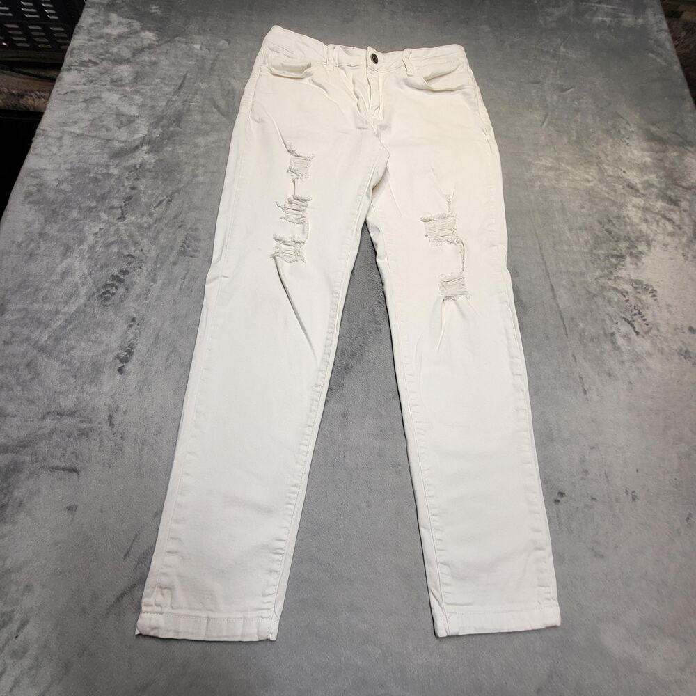 Nature Jeans Juniors 11 White Skinny Slim Distressed Stretch 5-Pocket 29W